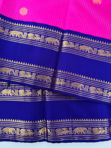 Exclusive Kanchivaram Korvai Pure Silk Pure Zari Silk Saree | Bubblegum Pink & Purple | Gold Zari | Handwoven | Ships from California